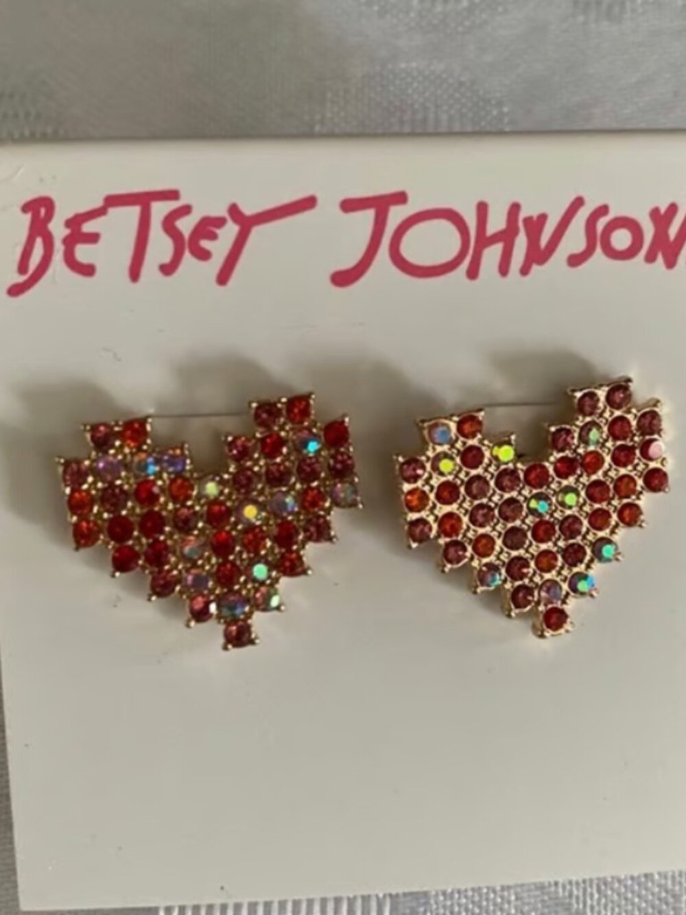 Betsey Johnson Pave' Heart Stud Earrings
